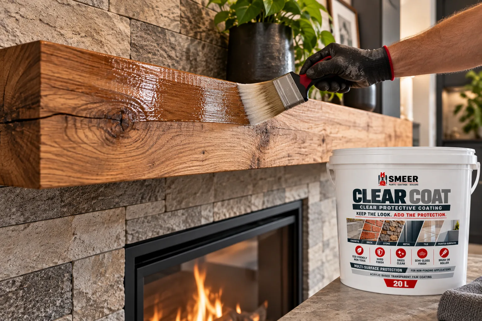 Smeer Glossy-Fireplace-Mantel-Coating-Application